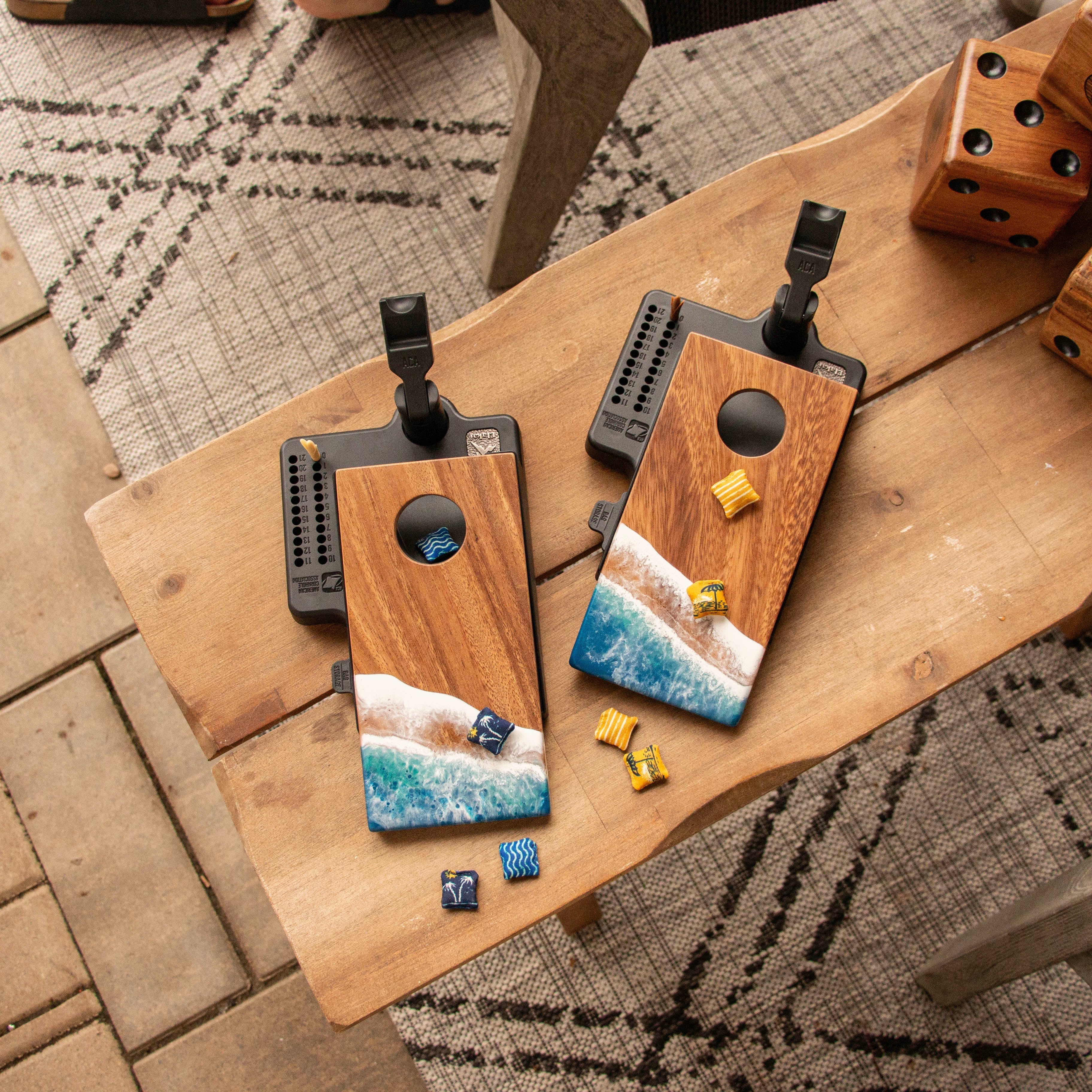 The Beach Epoxy Resin Double Chuck ART Mini Tabletop Cornhole Game