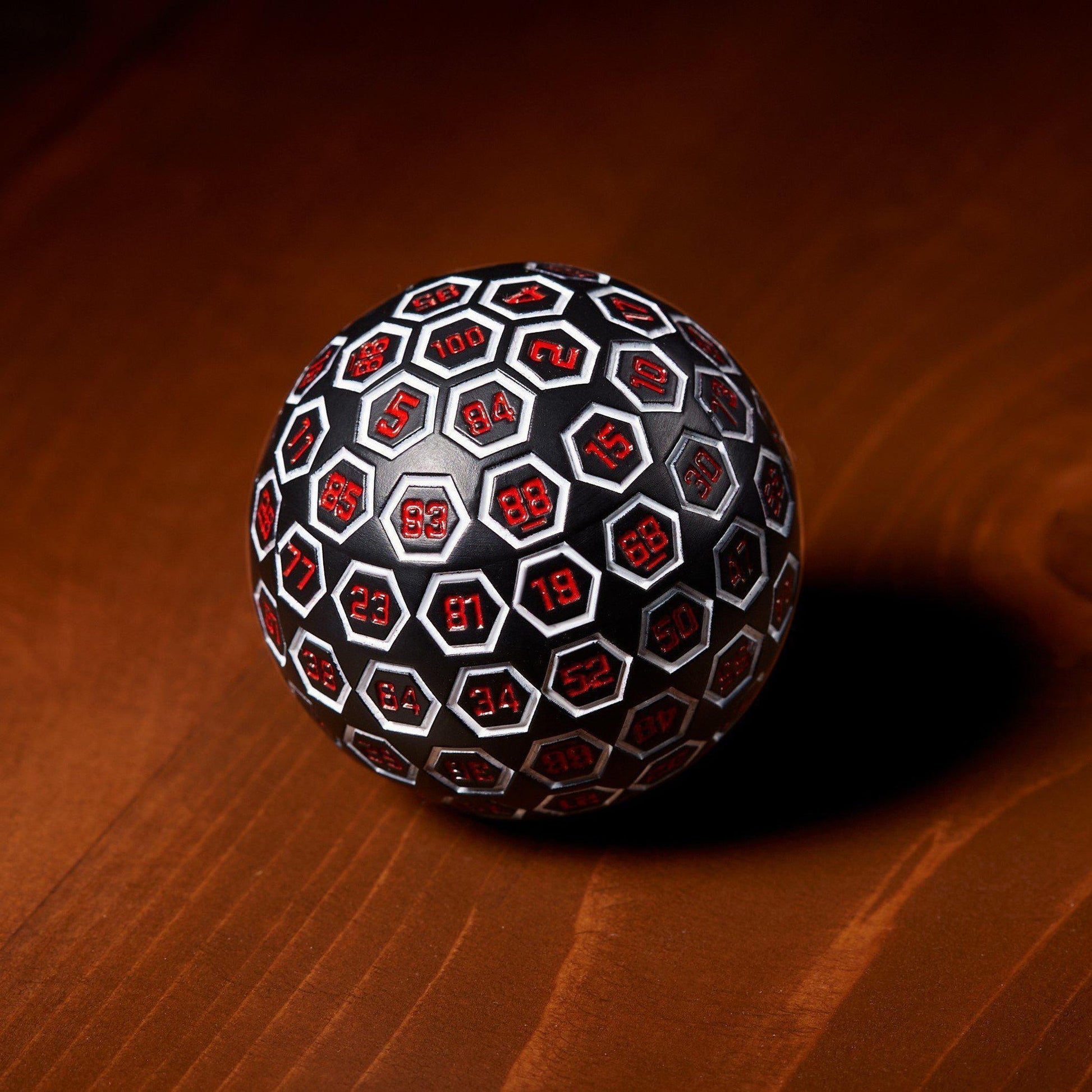 The Orb D100 -  White, Red, and Black Metal Die