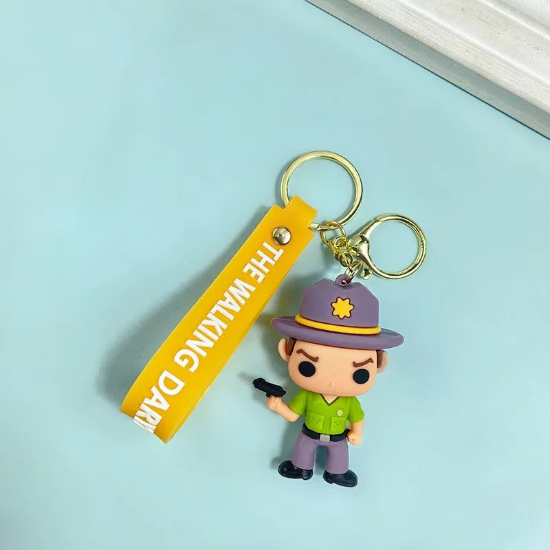 The Walking Dead Keychain Lanyard Cartoon Rick Figure Cosplay Pendant Key Rings Toys Silicone Key Trinket Bag Jewelry Gift