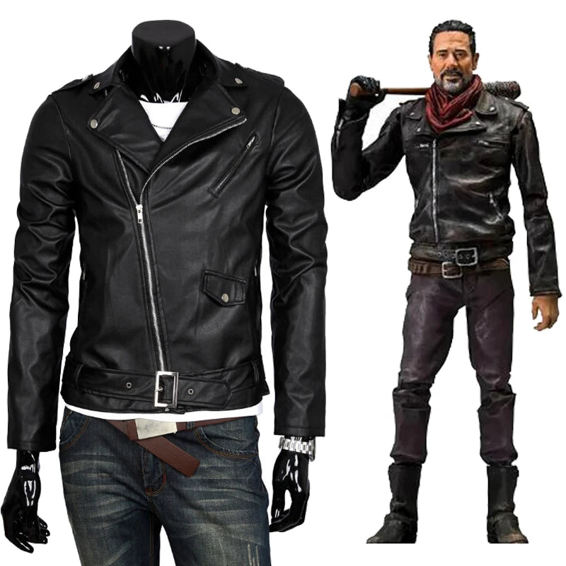 The Walking Dead Negan Black White PU Leather Jacket Coat Women Men Halloween Cosplay Costume Party Winter Spring Autumn Coat