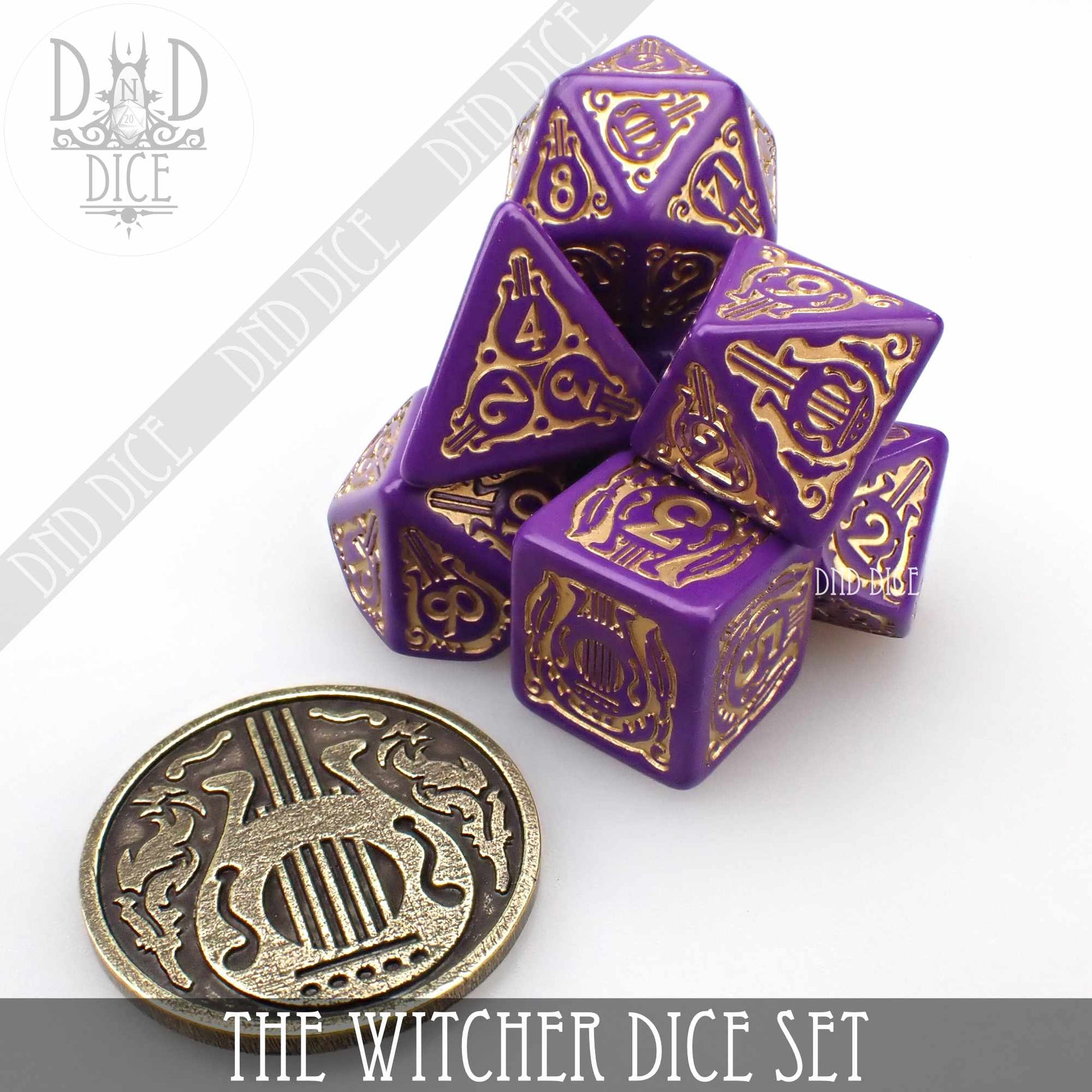 The Witcher Dice Set and Coin - Dandelion / Jaskier