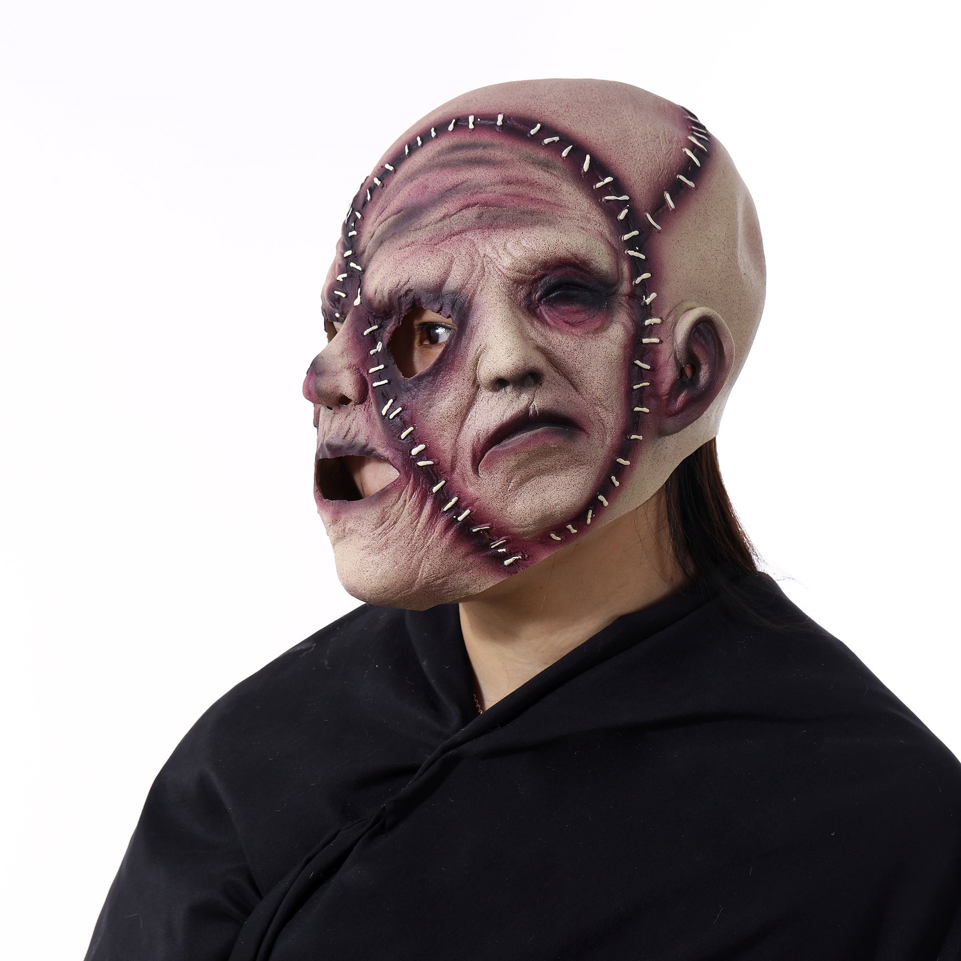 Three-sided Grimace Horror Mask Latex Soft Ghost Festival Simulation Face Headgear