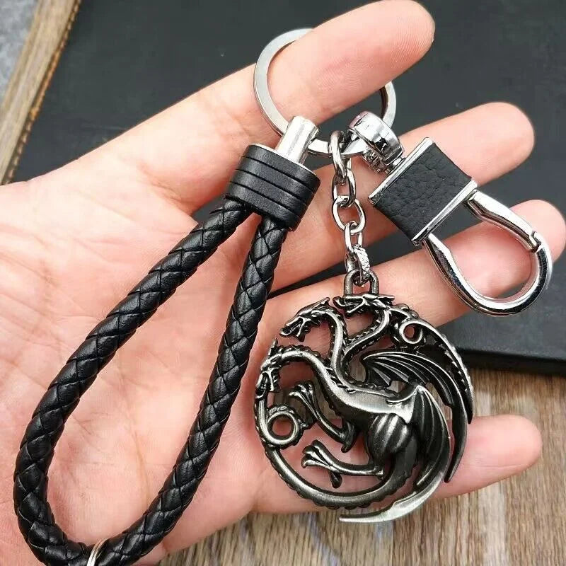 Thrones Keychain Stark Wolf Head Badge Key Chains Leather Rope Keyring Pendant llaveros Accessories Gifts for friends