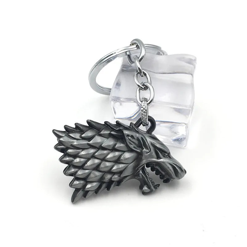 Thrones Keychain Stark Wolf Head Badge Key Chains Pendant Metal Keyring llaveros Accessories Gifts