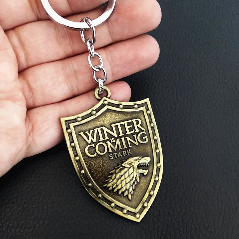 Thrones Keychain Stark Wolf Head Badge Key Chains Pendant Metal Keyring llaveros Accessories Gifts