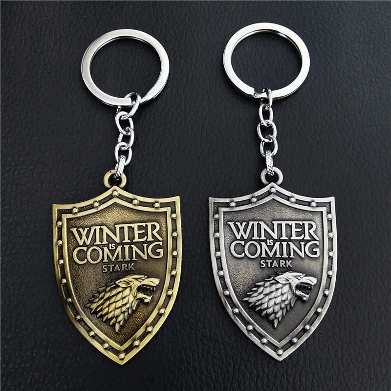 Thrones Keychain Stark Wolf Head Badge Key Chains Pendant Metal Keyring llaveros Accessories Gifts