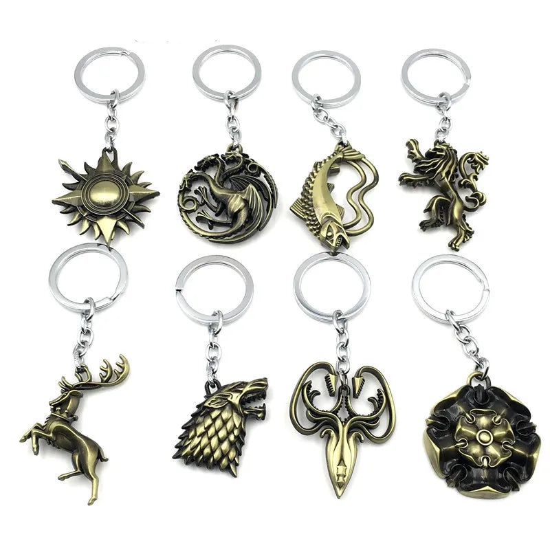 Thrones Keychain Stark Wolf Head Badge Key Chains Pendant Metal Keyring llaveros Accessories Gifts