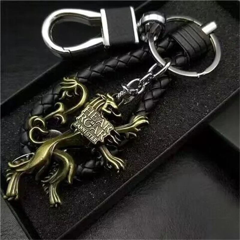 Thrones Keychains Stark Wolf Head Dragon Badge KeyChain Pendant Ice And Fire Keyring llaveros Of Movie Gifts for Friends