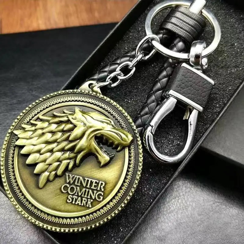 Thrones Keychains Stark Wolf Head Dragon Badge KeyChain Pendant Ice And Fire Keyring llaveros Of Movie Gifts for Friends