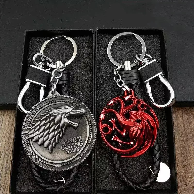 Thrones Keychains Stark Wolf Head Dragon Badge KeyChain Pendant Ice And Fire Keyring llaveros Of Movie Gifts for Friends