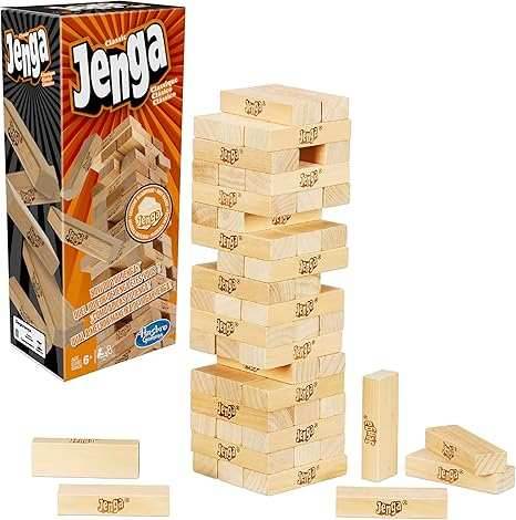 Hasbro Gaming Jenga Classic Game with Genuine Hardwood Blocks,Stacking Tower Game for 1 or More Players,Kids Ages 6 and Up - 