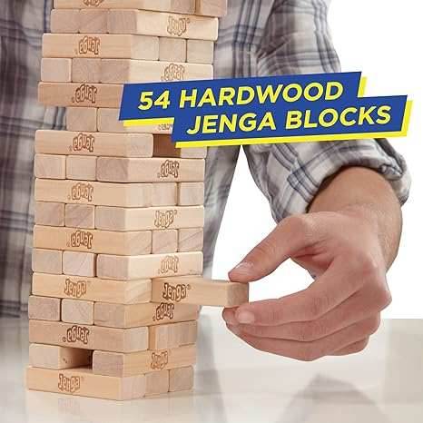 Hasbro Gaming Jenga Classic Game with Genuine Hardwood Blocks,Stacking Tower Game for 1 or More Players,Kids Ages 6 and Up - 