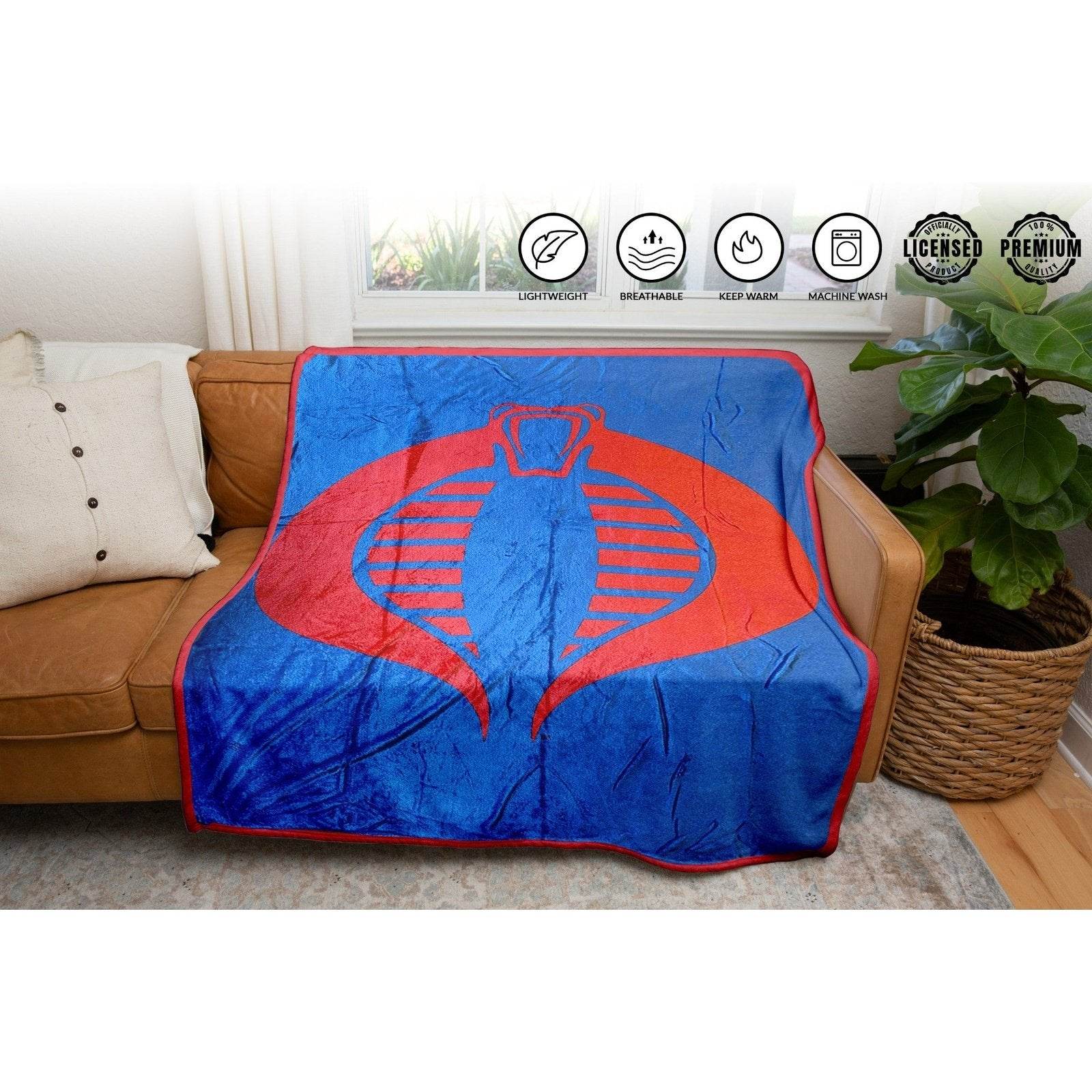 Hasbro G.I. Joe Cobra Symbol Blue 80's Cartoon Throw Blanket - 