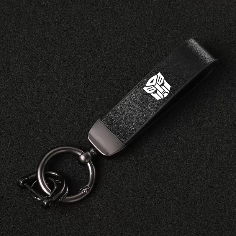 Transformers logo key rings High-Grade Leather Car KeyChain 360 Degree Rotating Horseshoe Car Accessories gift