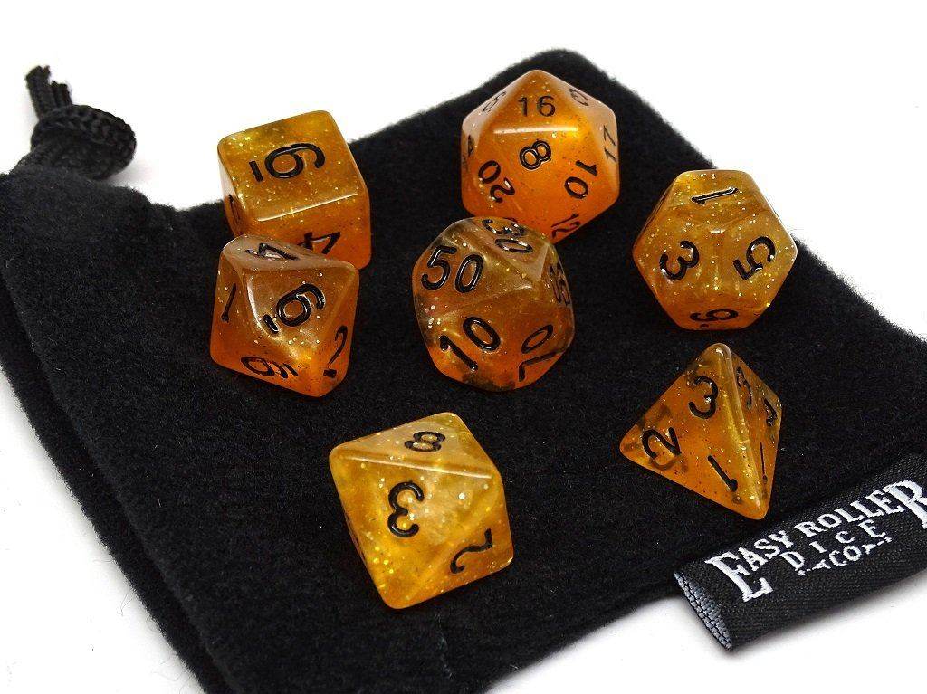 Translucent Amber Galaxy - 7 Piece Dice Collection - 