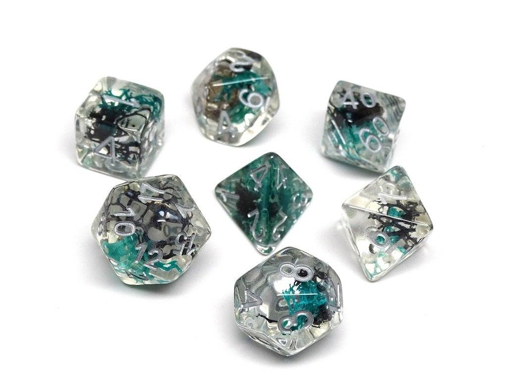 Translucent Neuron Green and Black Dice Collection - 7 Piece Set