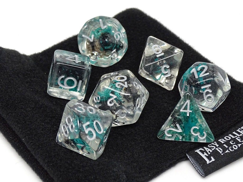 Translucent Neuron Green and Black Dice Collection - 7 Piece Set