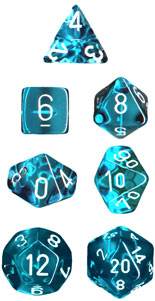 Translucent Poly Teal/White 7-Die Set (revised) - Role-Players