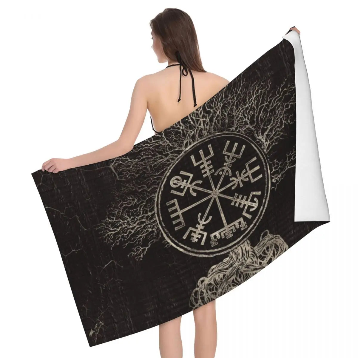 Tree Of Life With Triquetra Black Red Leather And Gold Beach Towel Viking Norse Yggdrasil Breathable Microfiber Bathroom Towels