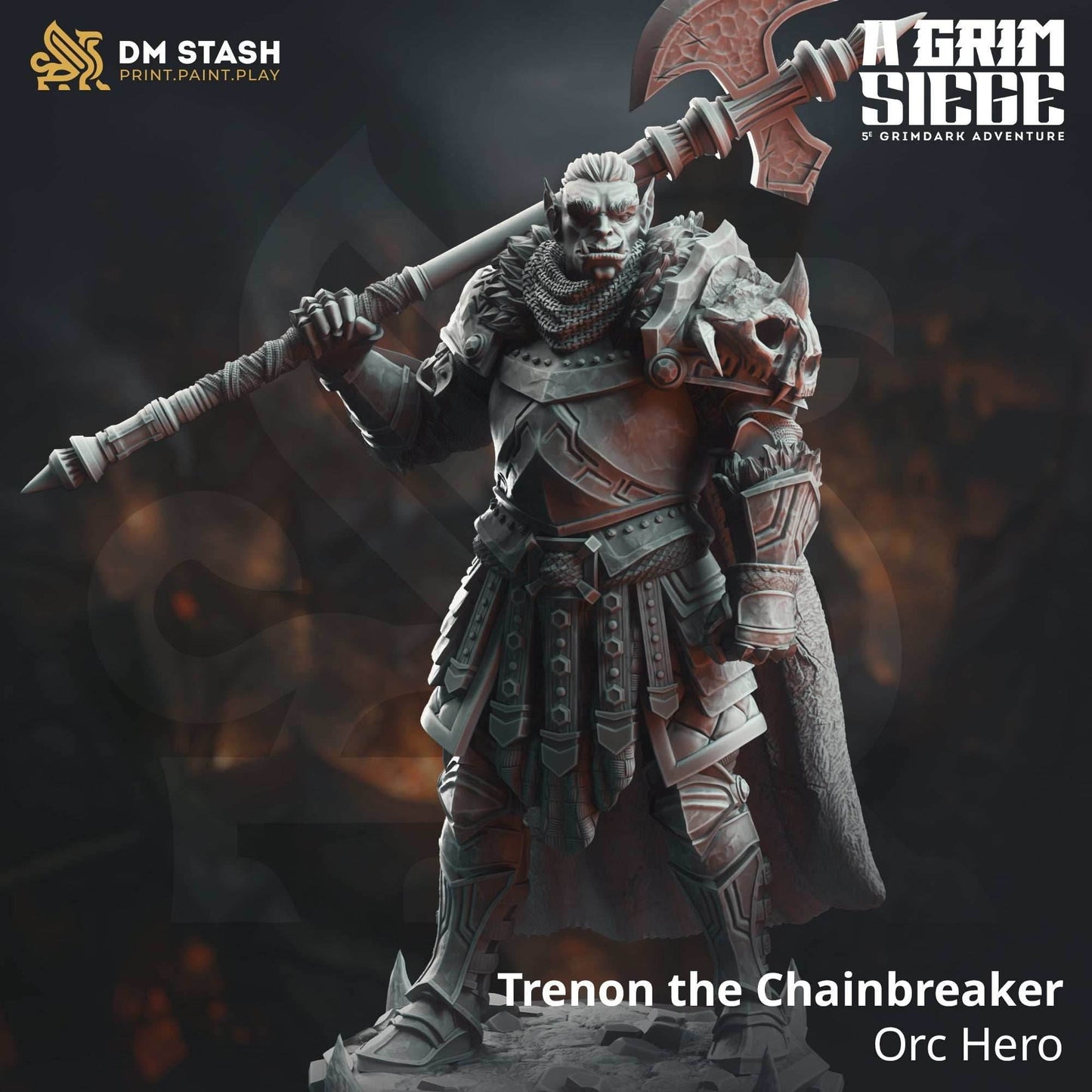 Trenon the Chainbreaker, Orc Hero (Male Half-Orc Barbarian) - 32mm Scale