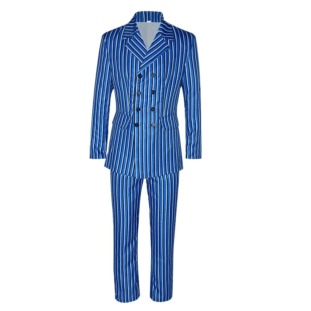 TV Play Doctors Who Season 14 Cosplay Costume Men's Blue Striped Suit Adult Performance Uniform Set Halloween Party Costumes