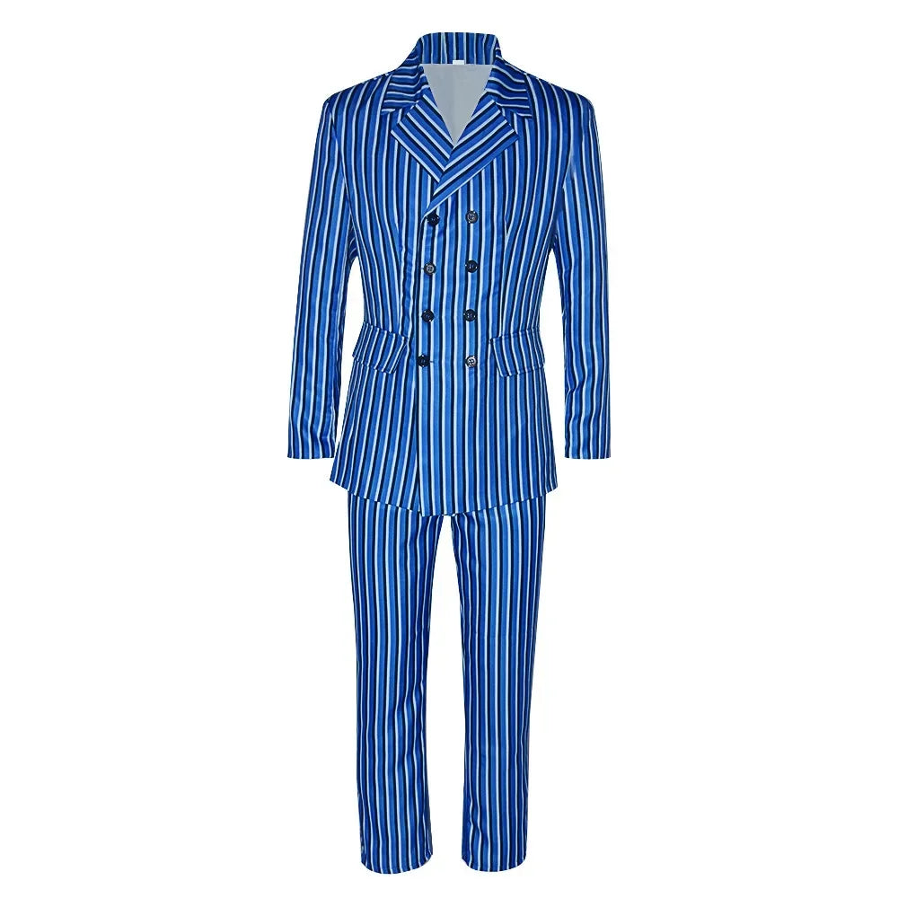 TV Play Doctors Who Season 14 Cosplay Costume Men's Blue Striped Suit Adult Performance Uniform Set Halloween Party Costumes