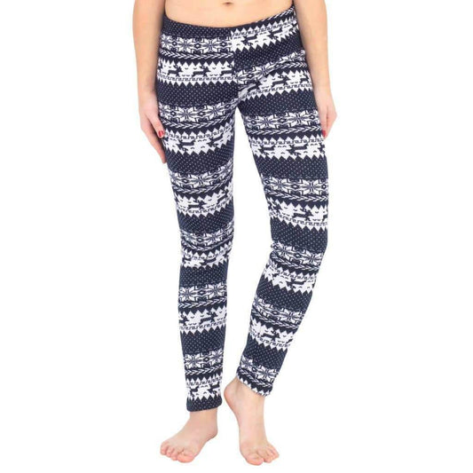 Ugly REINDEER SNOWFLAKES Pattern BLACK WHITE Christmas Leggings - S/M