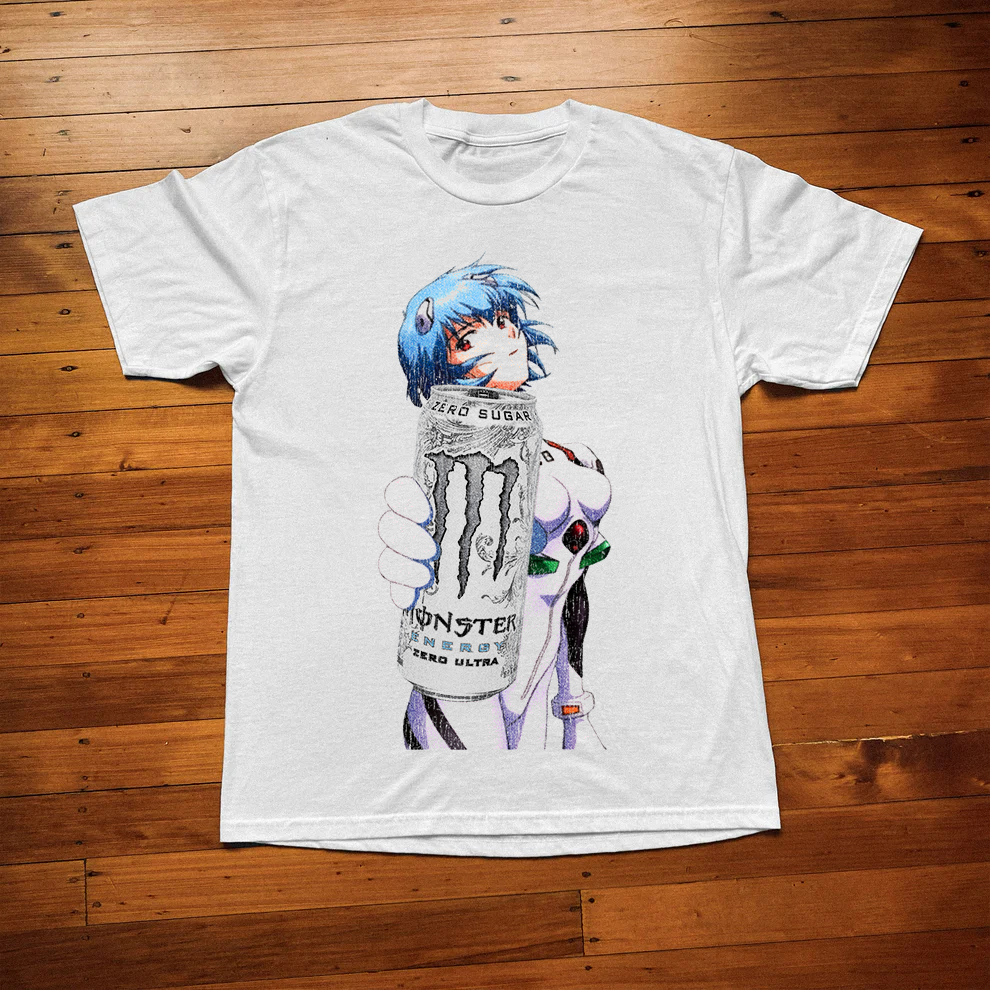 Evangelion Rei Ayanami Monster Parody Washed White Tee