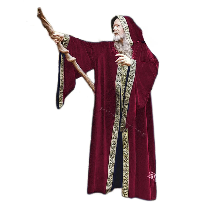 Unisex Halloween Costume Medieval Cape Cloak Adult Hooded Death Vampire Wizard Monk Witch Costume Priest Pastor Gown Robe