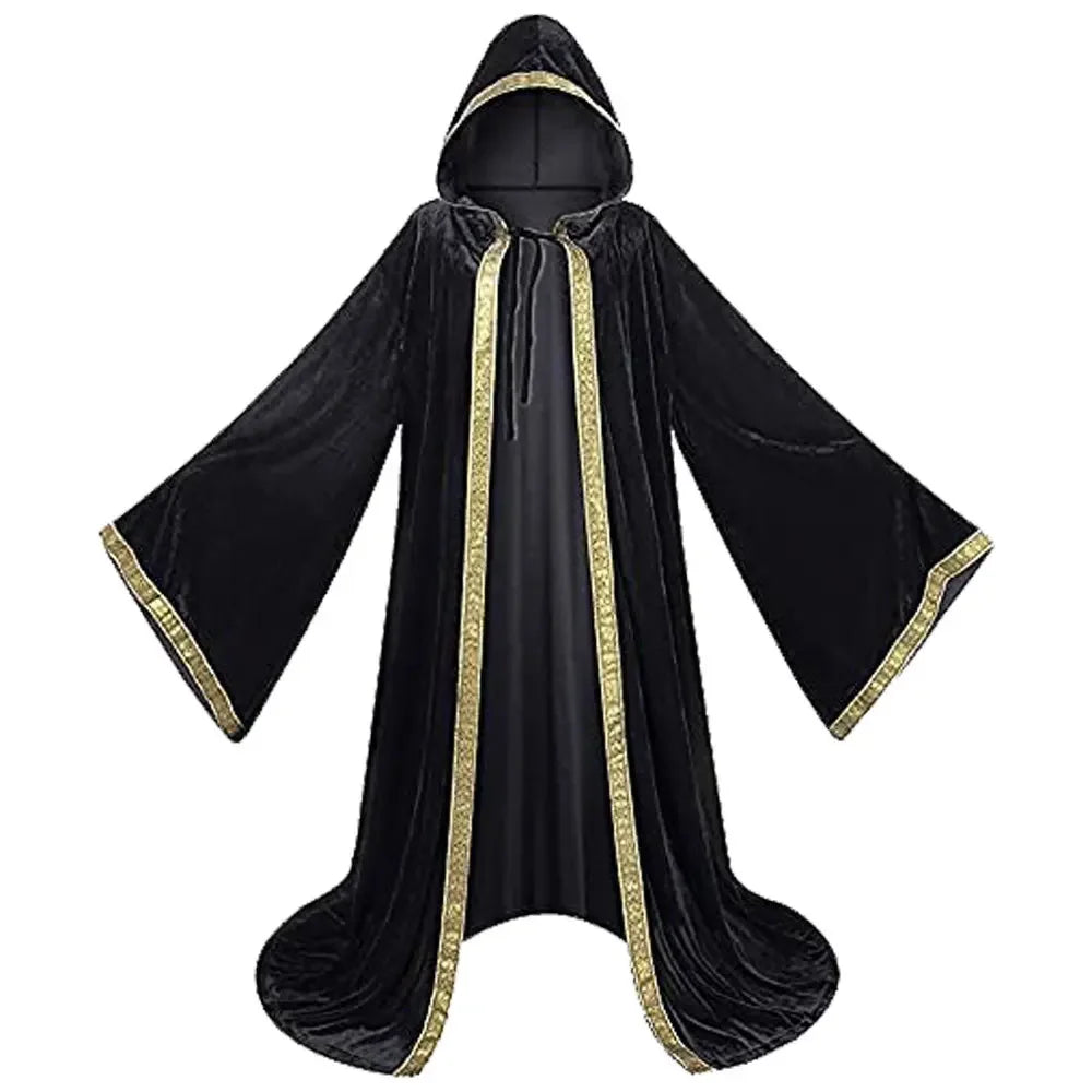 Unisex Halloween Costume Medieval Cape Cloak Adult Hooded Death Vampire Wizard Monk Witch Costume Priest Pastor Gown Robe