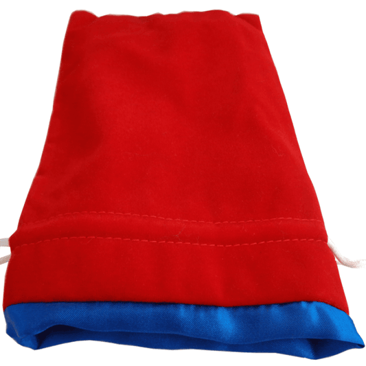 6in x 8in LARGE Red Velvet Dice Bag with Blue Satin Lining - 