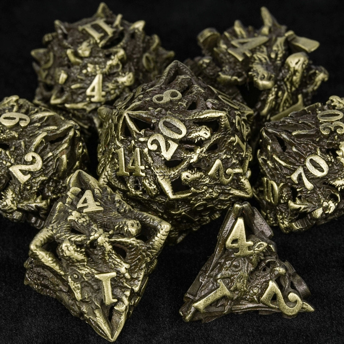 Unusual dragon head bronze hollow metal irregular dnd dice set