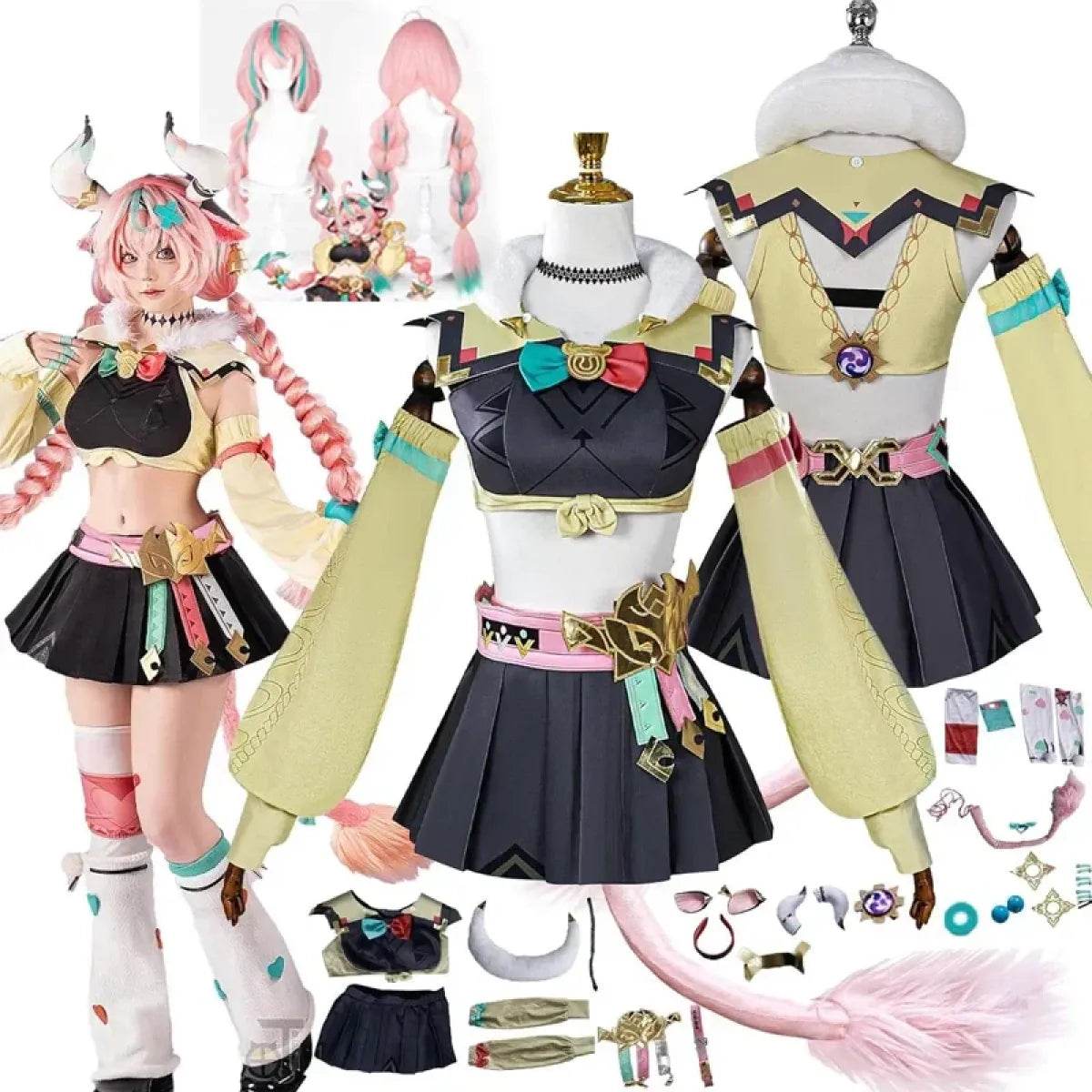 Varesa Genshin Cosplay Costume Set – Kawaii Skirt Wig Tail Outfit - Wig Only / XXL