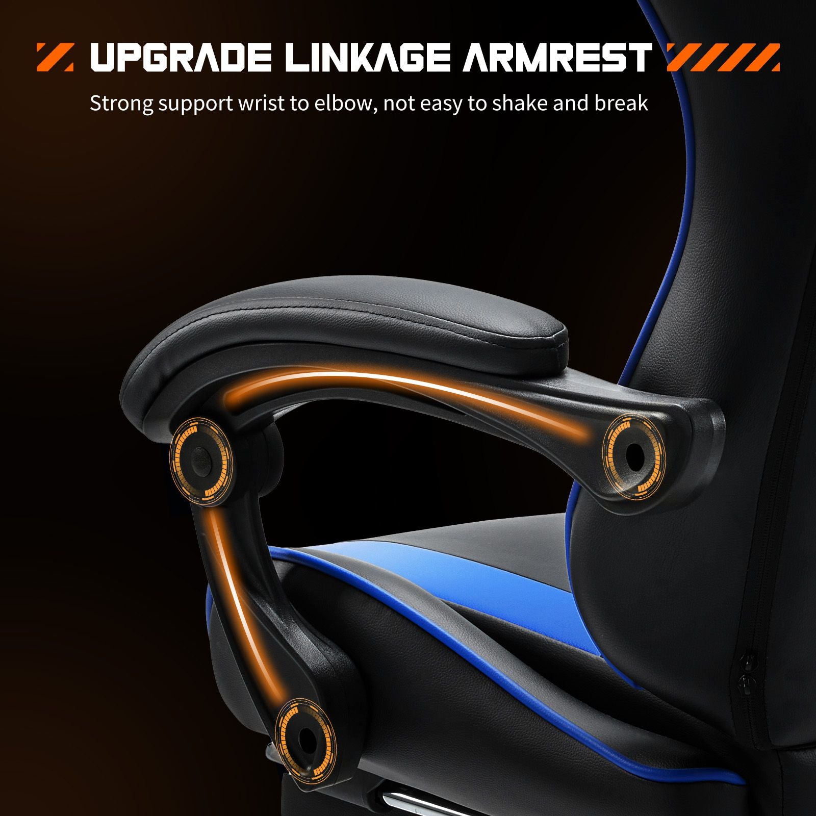 Video Game Desk Chair - Ergonomic Computer with Footrest and Comfy Lumbar Support, PU Leather Recliner with Headrest, Fixed Up Armrest, Height Adjustable with 360° Swivel, for Adults, Blue