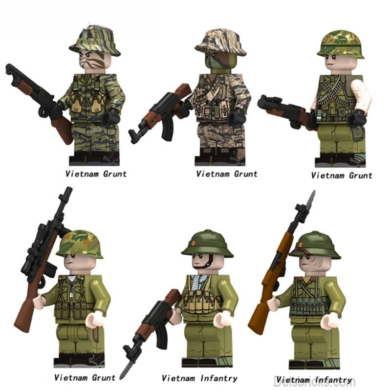 Vietnam War American Soldiers set of 6 Lego Minifigures Custom Toys