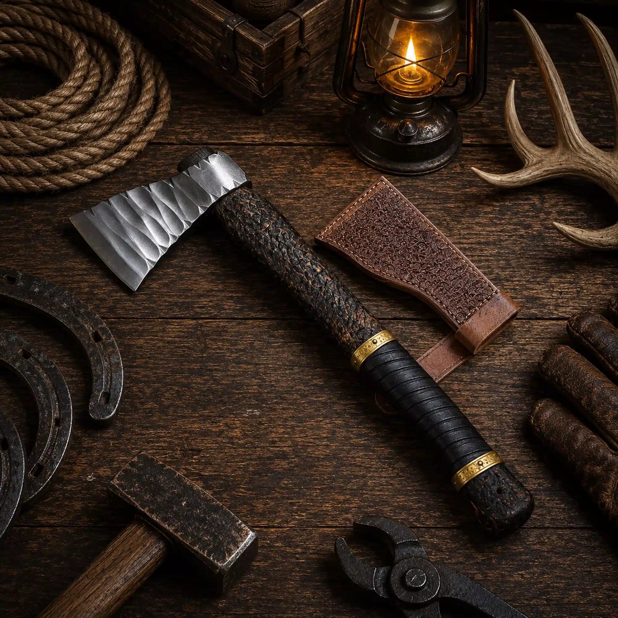 Hand Forged Viking Axe – Carbon Steel with Leather Wrapped Handle