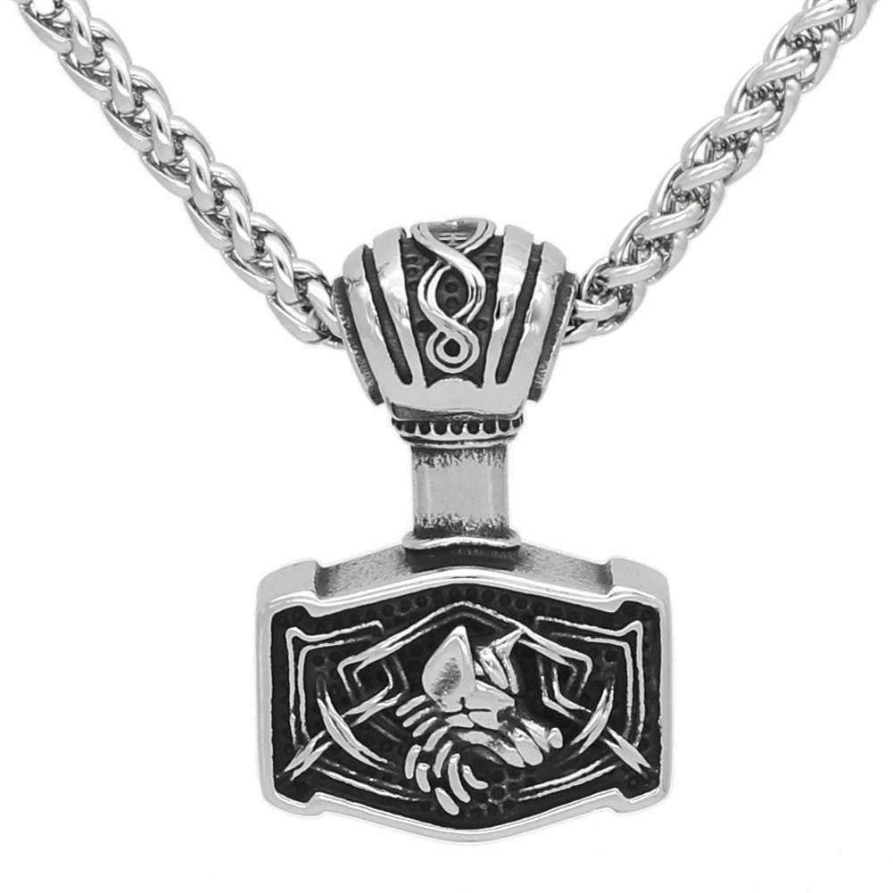 Vikings Wolf Mjolnir Stainless Steel Necklace - 