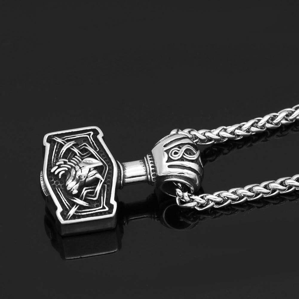 Vikings Wolf Mjolnir Stainless Steel Necklace - 