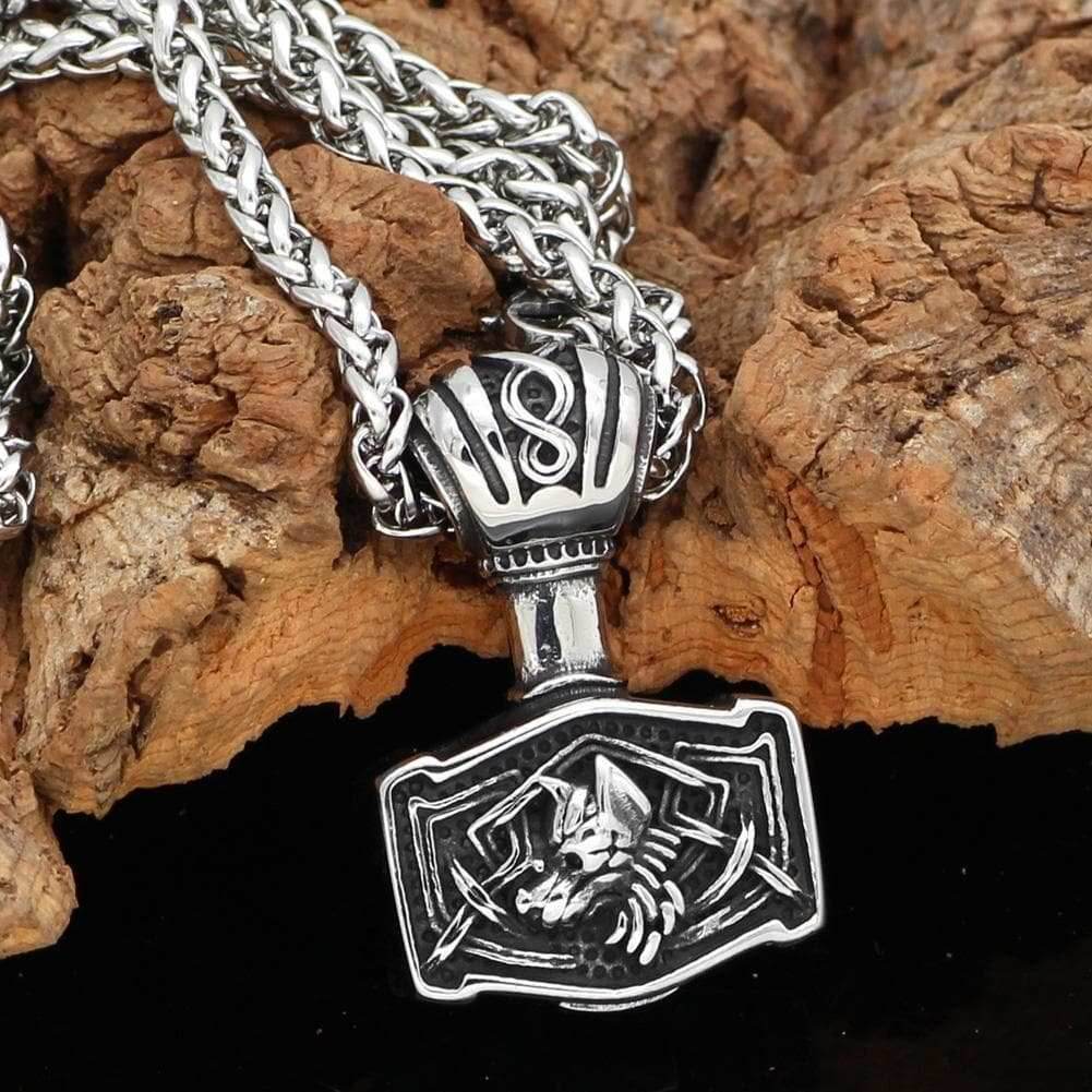 Vikings Wolf Mjolnir Stainless Steel Necklace - 