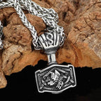 Vikings Wolf Mjolnir Stainless Steel Necklace - 