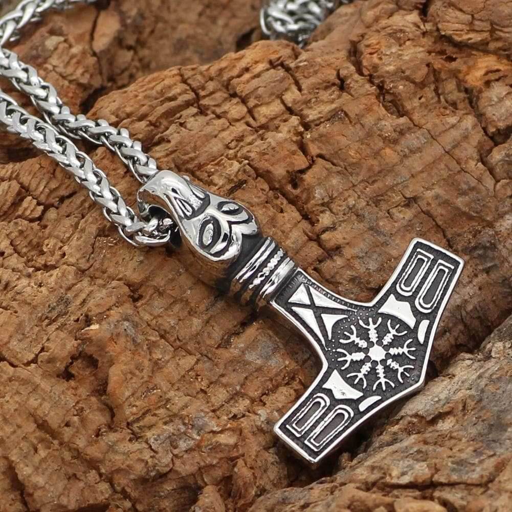Vikings Mjolnir Aegishjalmur Stainless Steel Necklace - 
