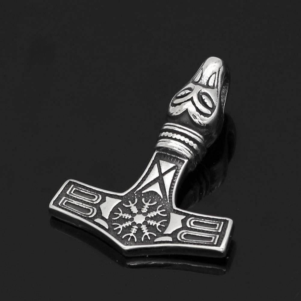 Vikings Mjolnir Aegishjalmur Stainless Steel Necklace - 
