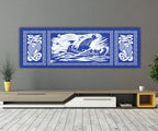 Viking Drakkar Dragon Ship Sailing Stormy Sea Canvas Wall Art, Viking Decor