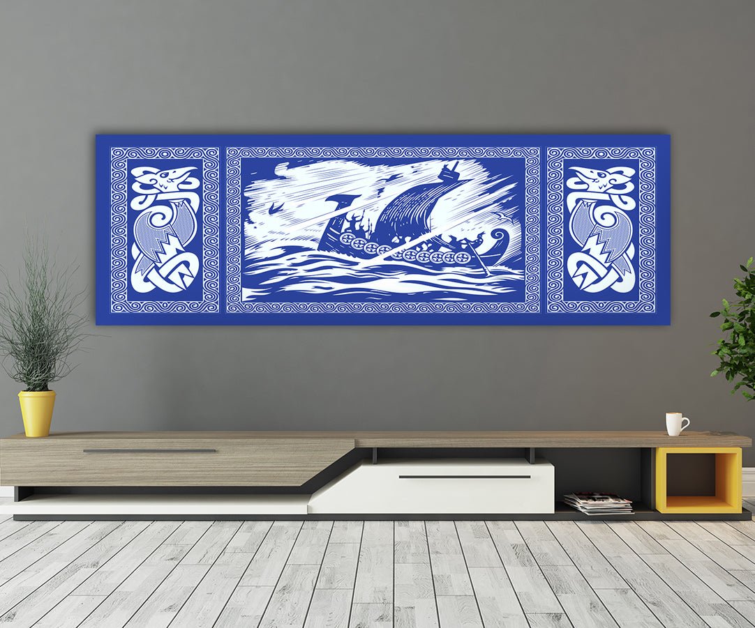 Viking Drakkar Dragon Ship Sailing Stormy Sea Canvas Wall Art, Viking Decor