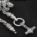 Vikings Bear Head Mjolnir Stainless Steel Necklace - 50 CM / 20 INCHES