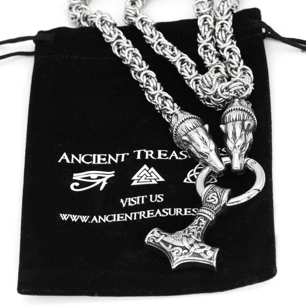 Vikings Bear Head Mjolnir Stainless Steel Necklace - 50 CM / 20 INCHES