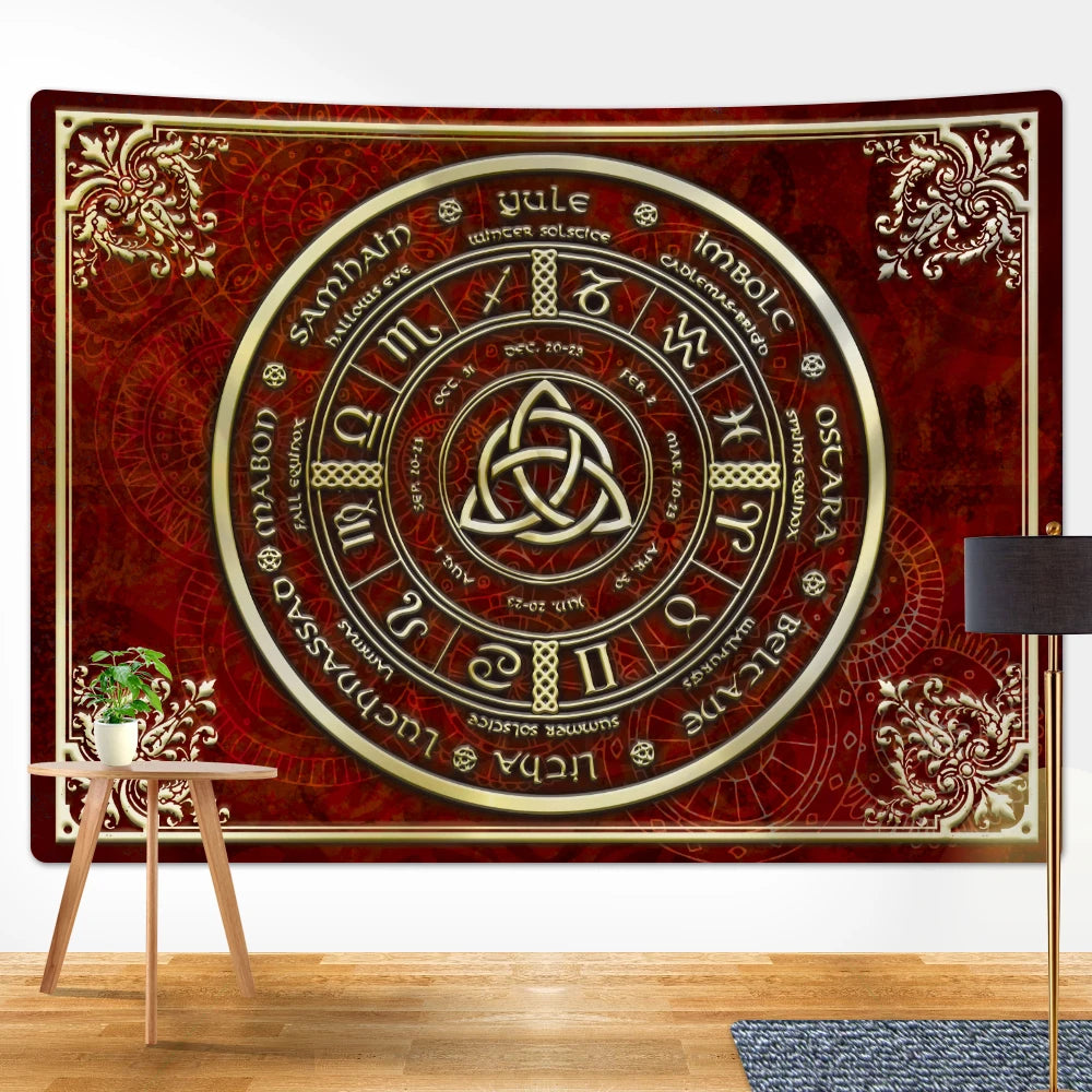 Viking mystical symbol home decoration tapestry psychedelic scene tapestry Bohemian Upholstered Sofa carpet witchcraft yoga mat