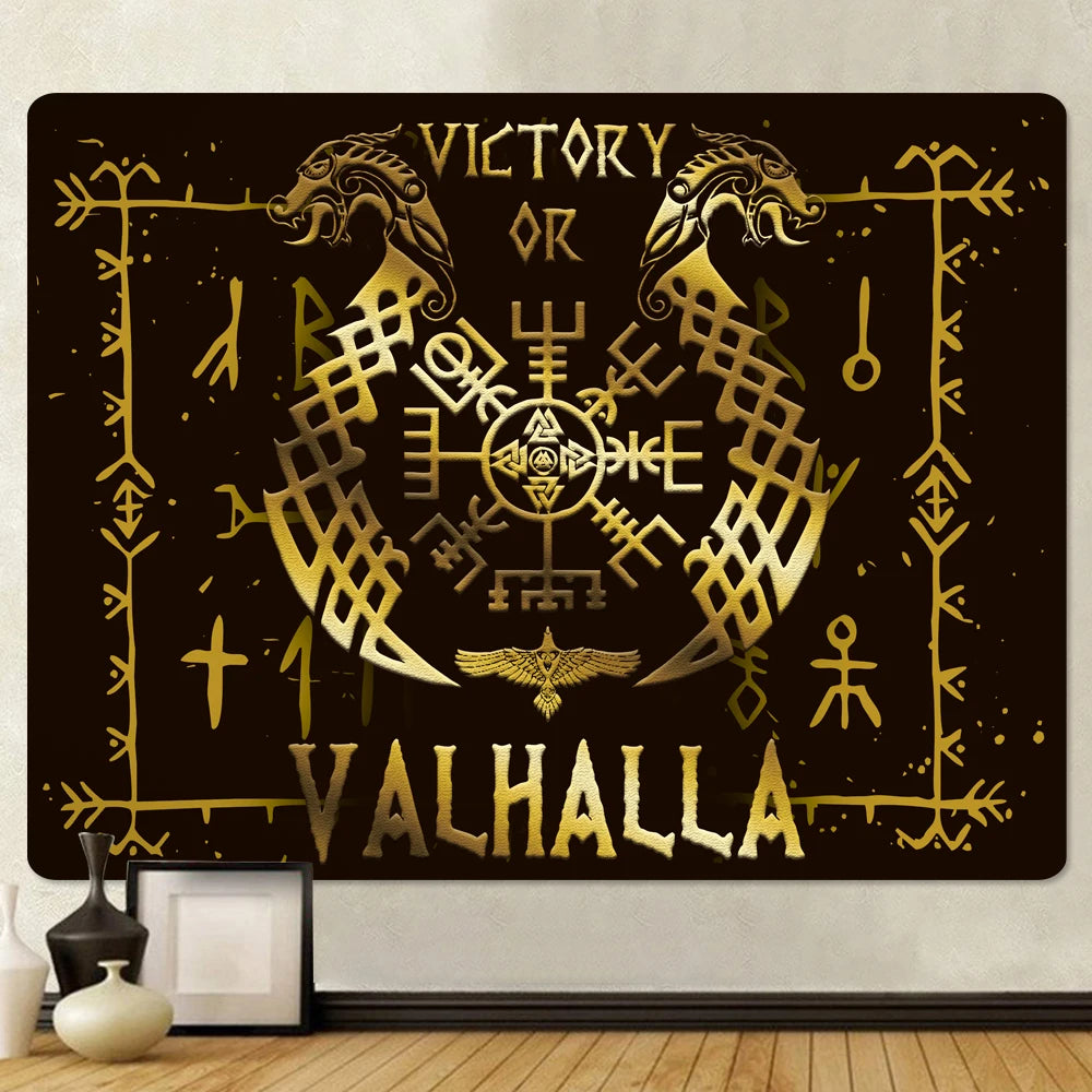 Viking mystical symbol home decoration tapestry psychedelic scene tapestry Bohemian Upholstered Sofa carpet witchcraft yoga mat