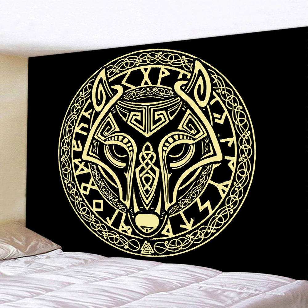 Viking mystical symbol home decoration tapestry psychedelic scene tapestry Bohemian Upholstered Sofa carpet witchcraft yoga mat