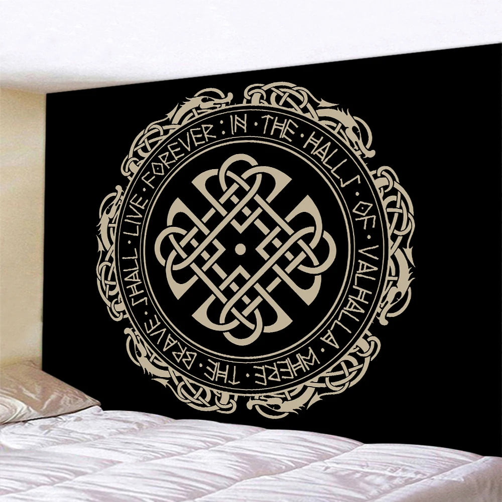 Viking mystical symbol home decoration tapestry psychedelic scene tapestry Bohemian Upholstered Sofa carpet witchcraft yoga mat